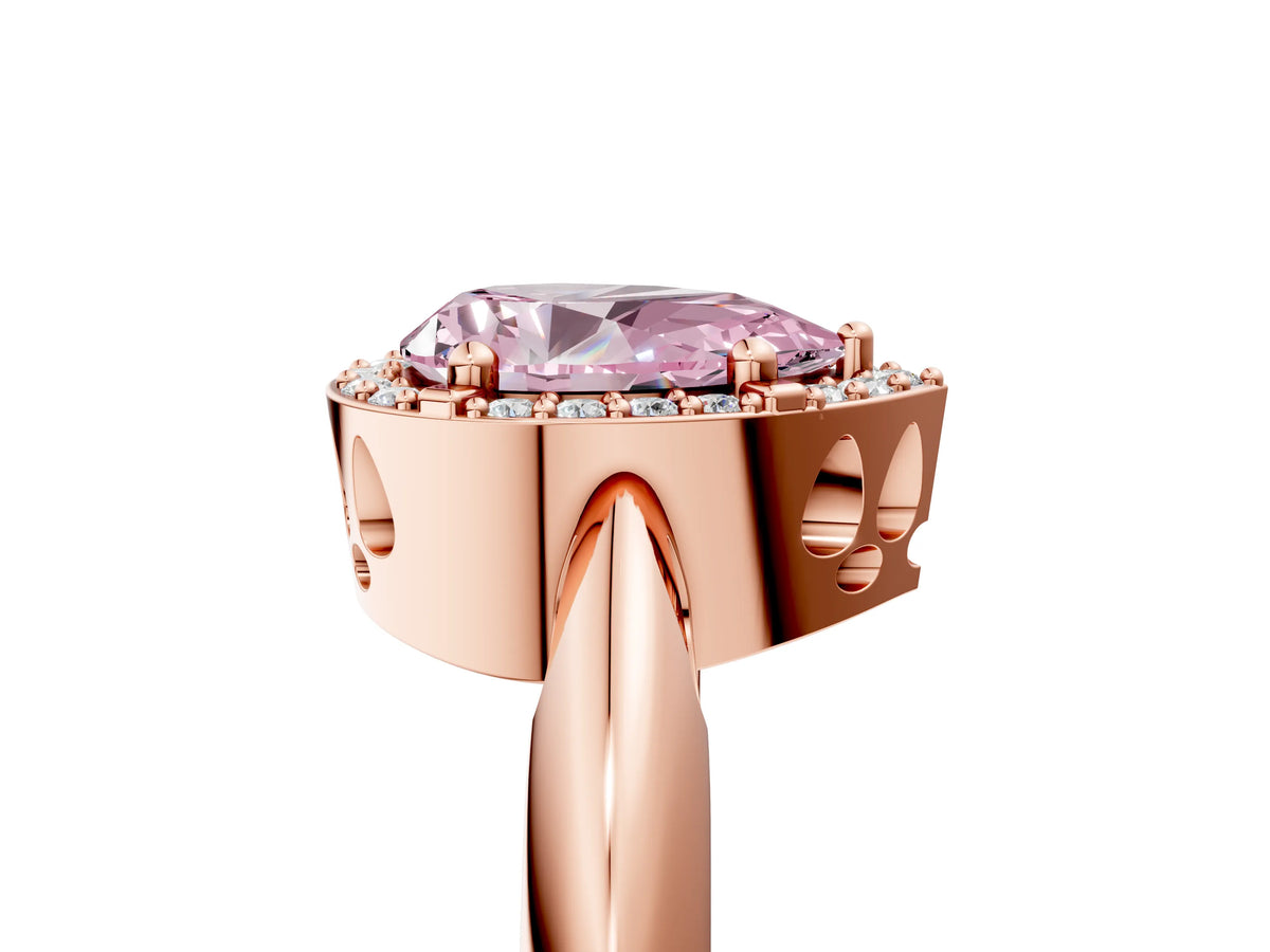 Fancy Pink Pear Cut Diamond Halo Engagement Ring in Rose gold with Plain Split Shank and Prong Setting_5