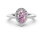 Fancy Pink Pear Cut Diamond Halo Engagement Ring in Silver with Plain Split Shank and Prong Setting_12