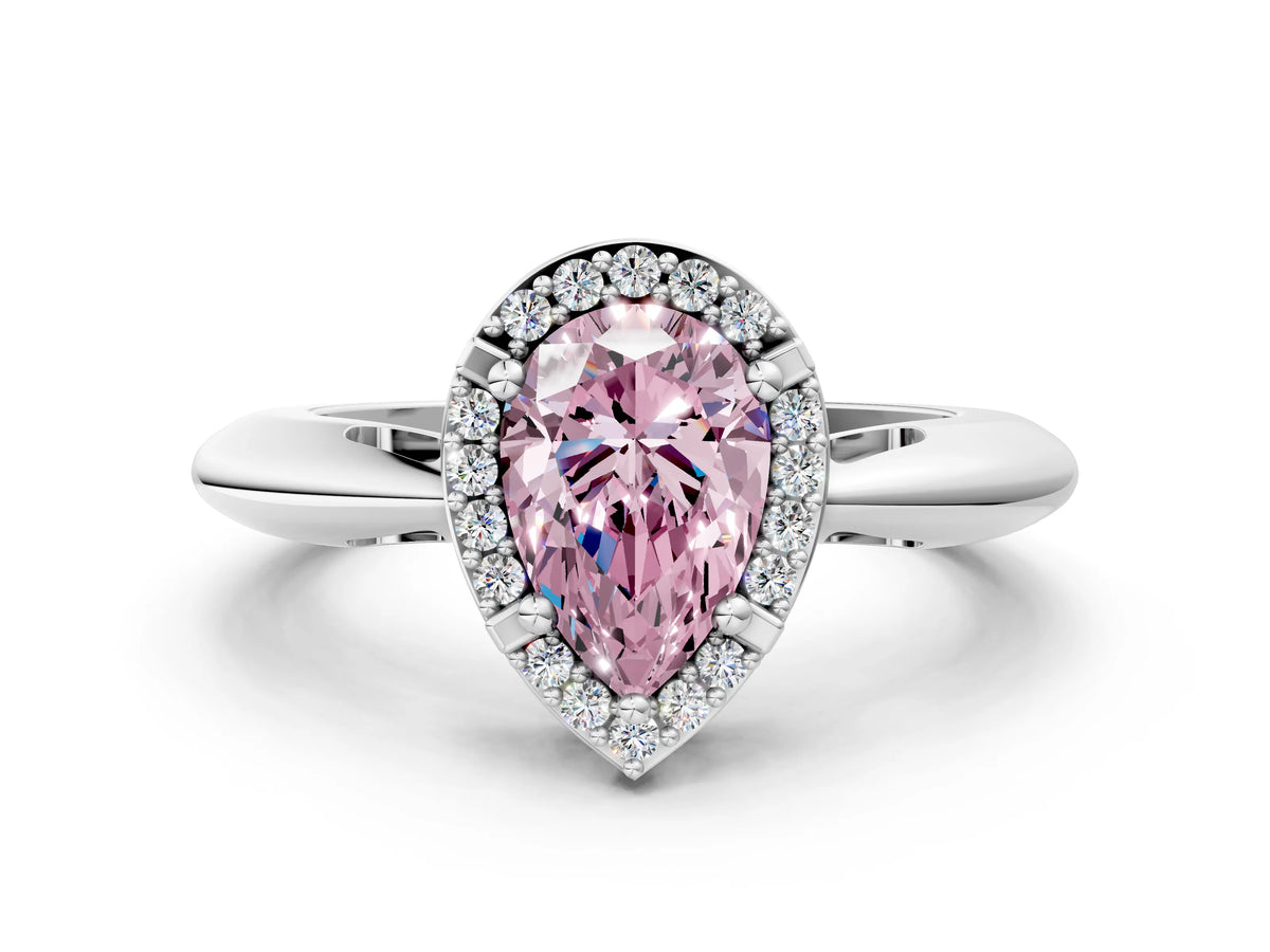 Fancy Pink Pear Cut Diamond Halo Engagement Ring in Silver with Plain Split Shank and Prong Setting_12