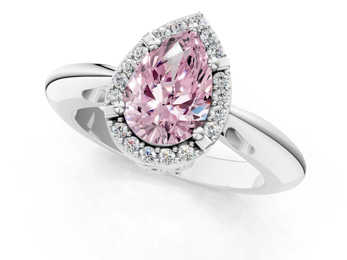 Fancy Pink Pear Cut Diamond Halo Engagement Ring in White gold with Plain Split Shank and Prong Setting_1
