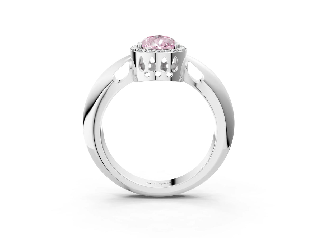 Fancy Pink Pear Cut Diamond Halo Engagement Ring in White gold with Plain Split Shank and Prong Setting_3