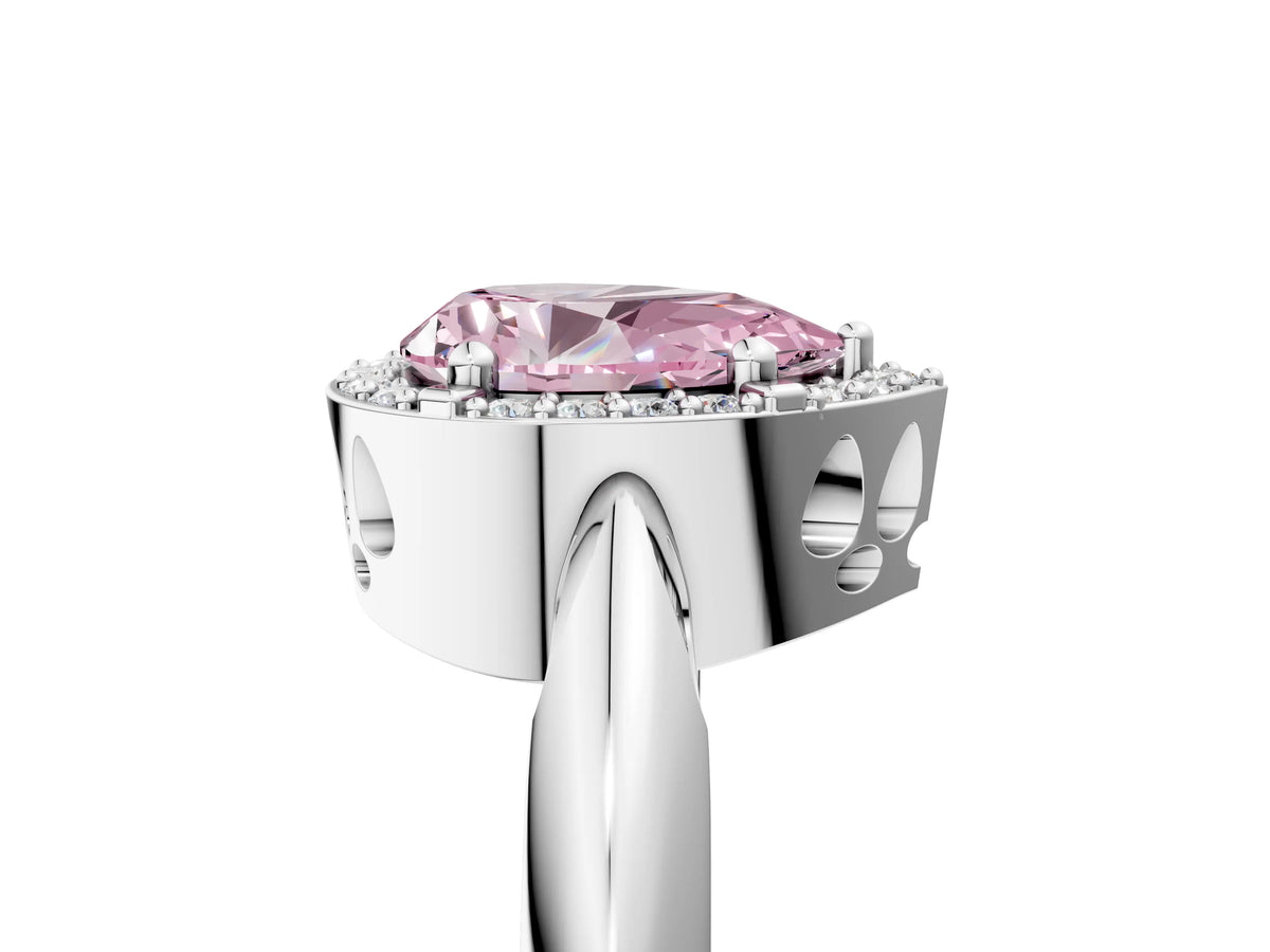 Fancy Pink Pear Cut Diamond Halo Engagement Ring in White gold with Plain Split Shank and Prong Setting_5