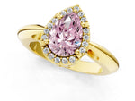 Fancy Pink Pear Cut Diamond Halo Engagement Ring in Yellow gold with Plain Split Shank and Prong Setting_1