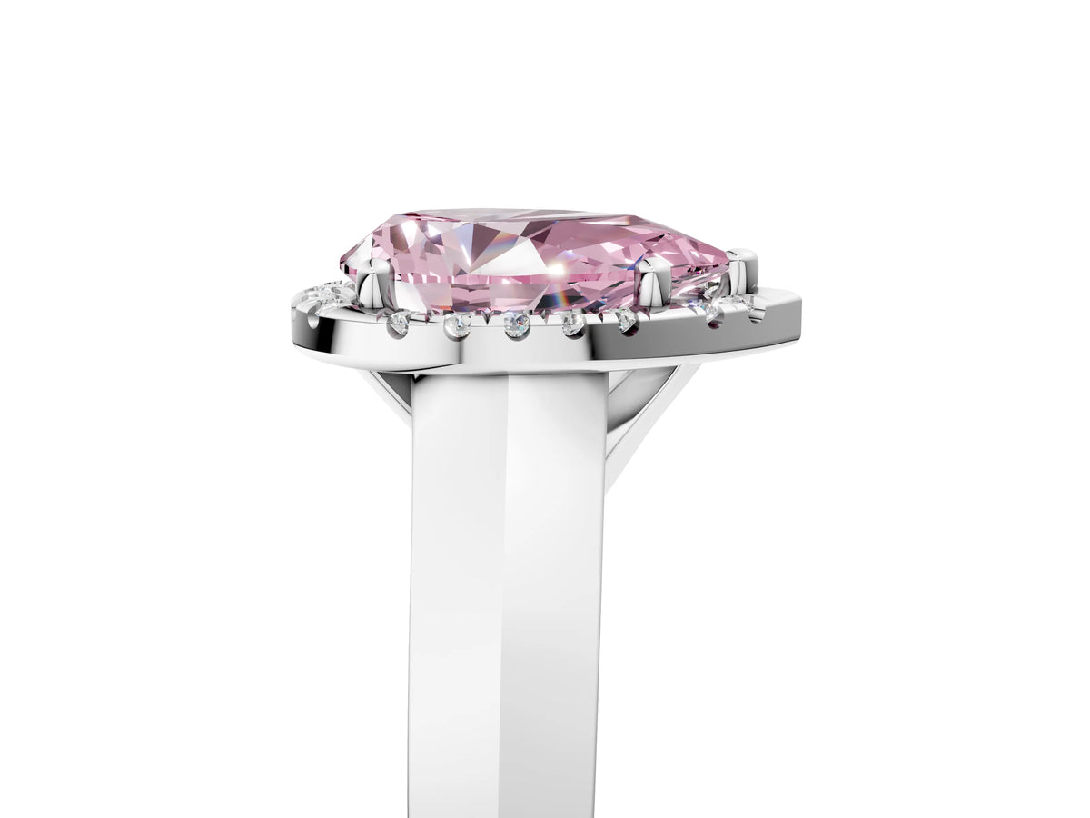 Fancy Pink Pear Cut Diamond Halo Ring in Platinum with Cathedral Band and Prong Setting_11