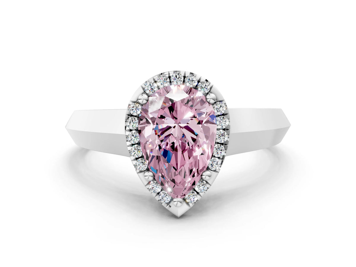 Fancy Pink Pear Cut Diamond Halo Ring in Platinum with Cathedral Band and Prong Setting_6
