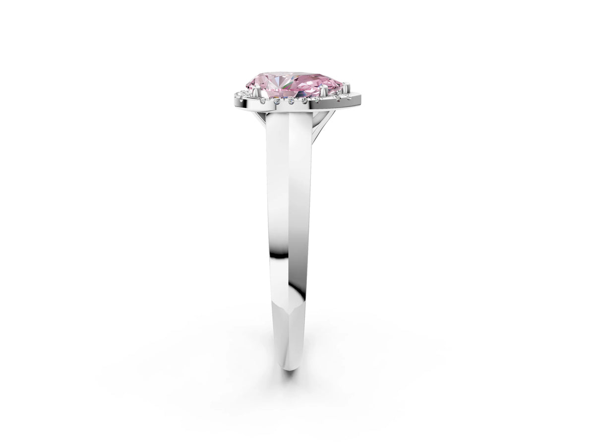 Fancy Pink Pear Cut Diamond Halo Ring in Platinum with Cathedral Band and Prong Setting_8
