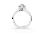 Fancy Pink Pear Cut Diamond Halo Ring in Platinum with Cathedral Band and Prong Setting_9