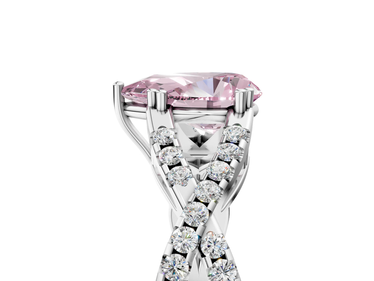 Fancy Pink Pear Cut Diamond Solitaire Ring in Platinum with Interwoven Pavé Band and Prong Setting_11