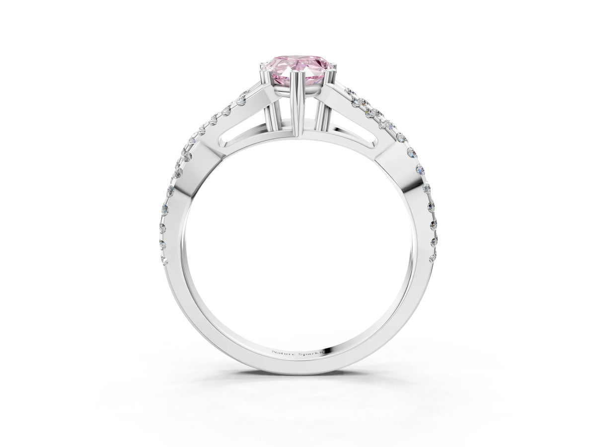 Fancy Pink Pear Cut Diamond Solitaire Ring in Platinum with Interwoven Pavé Band and Prong Setting_9