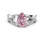 Fancy Pink Pear Cut Diamond Solitaire Ring in Silver with Interwoven Pavé Band and Prong Setting_6