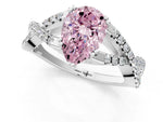 Fancy Pink Pear Cut Diamond Solitaire Ring in White gold with Interwoven Pavé Band and Prong Setting_1
