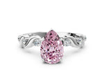 Fancy Pink Pear Cut Diamond Solitaire Ring in White gold with Twisted Ribbon Band and Round Accents