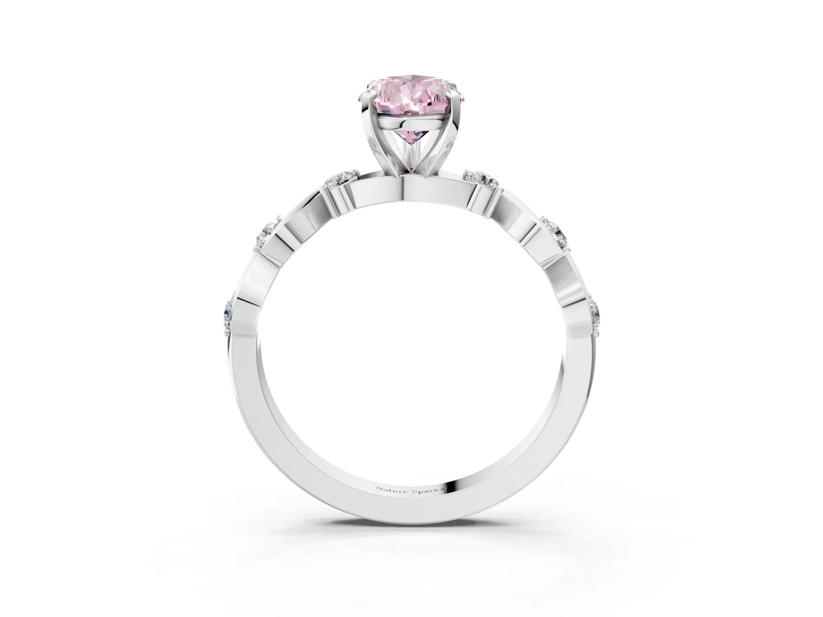 Fancy Pink Pear Cut Diamond Solitaire Ring in White gold with Twisted Ribbon Band and Round Accents_3