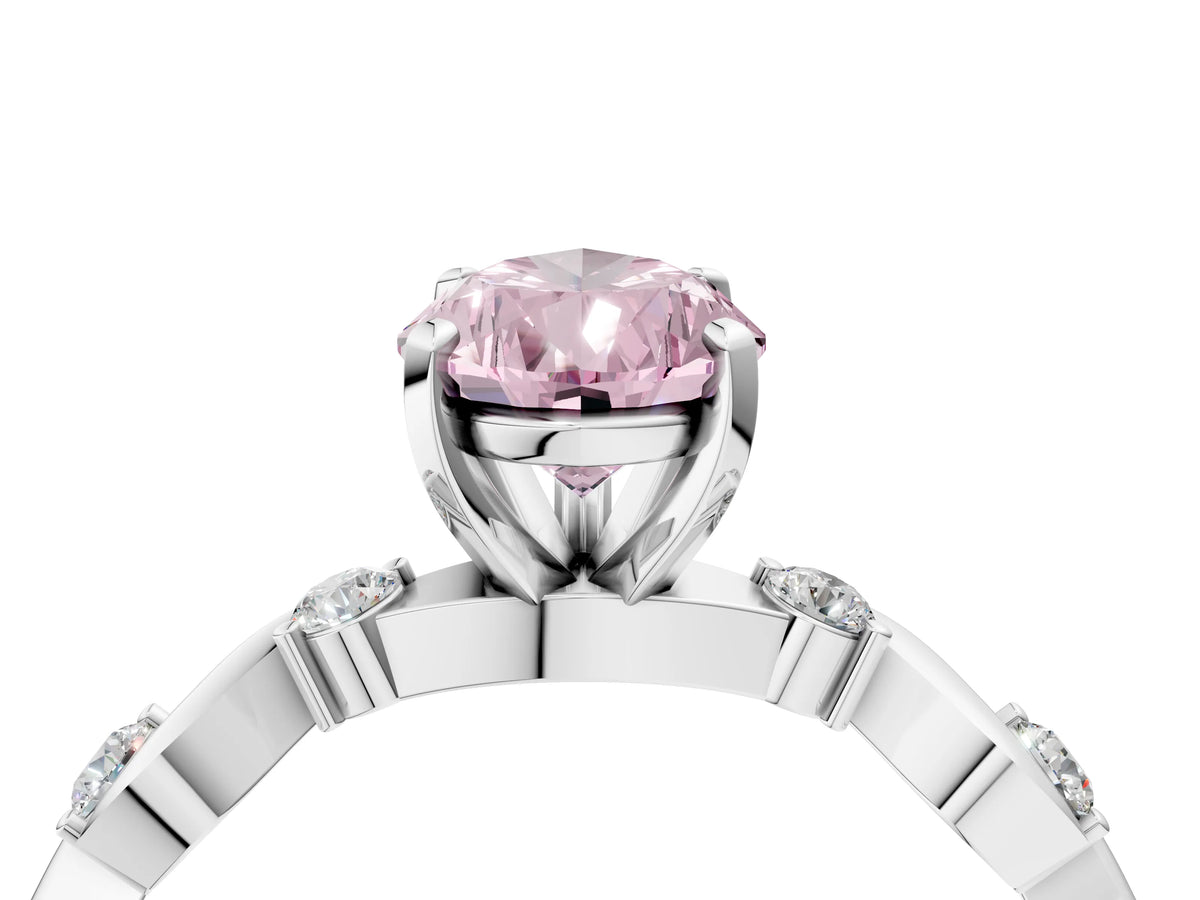 Fancy Pink Pear Cut Diamond Solitaire Ring in White gold with Twisted Ribbon Band and Round Accents_4