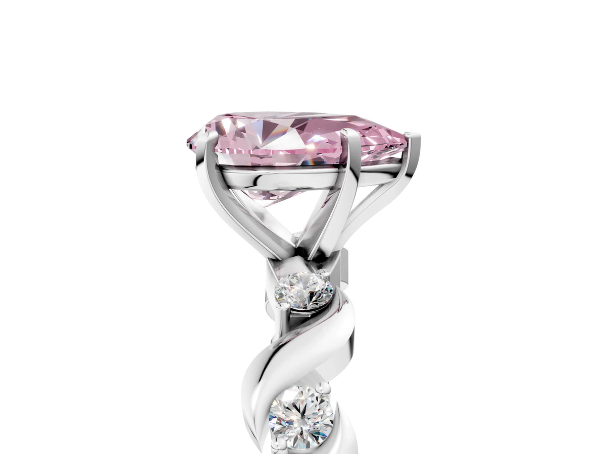 Fancy Pink Pear Cut Diamond Solitaire Ring in White gold with Twisted Ribbon Band and Round Accents_5
