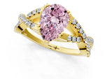 Fancy Pink Pear Cut Diamond Solitaire Ring in Yellow gold with Interwoven Pavé Band and Prong Setting_1