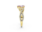 Fancy Pink Pear Cut Diamond Solitaire Ring in Yellow gold with Interwoven Pavé Band and Prong Setting_2