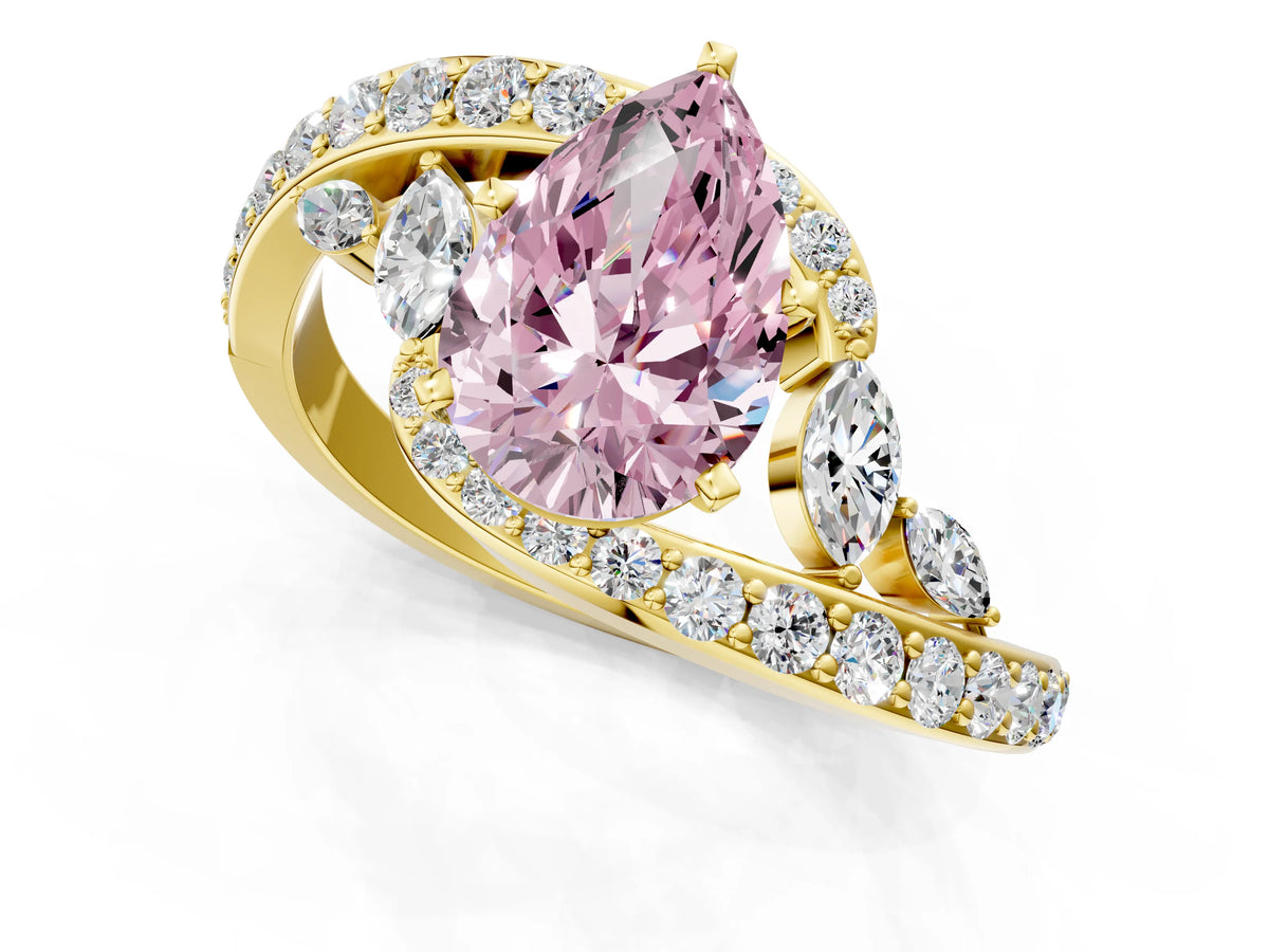 Fancy Pink Pear Cut Diamond Solitaire Ring in Yellow gold with Pavé Twist Band and Prong Setting_1