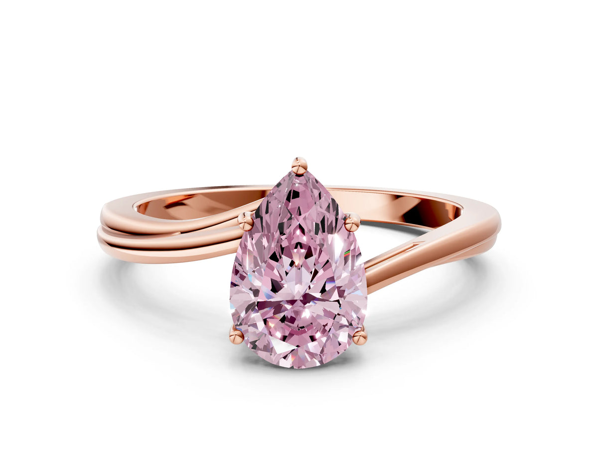 Fancy Pink Pear Cut Diamond Solitaire Twist Band Ring in Rose gold with Prong Setting