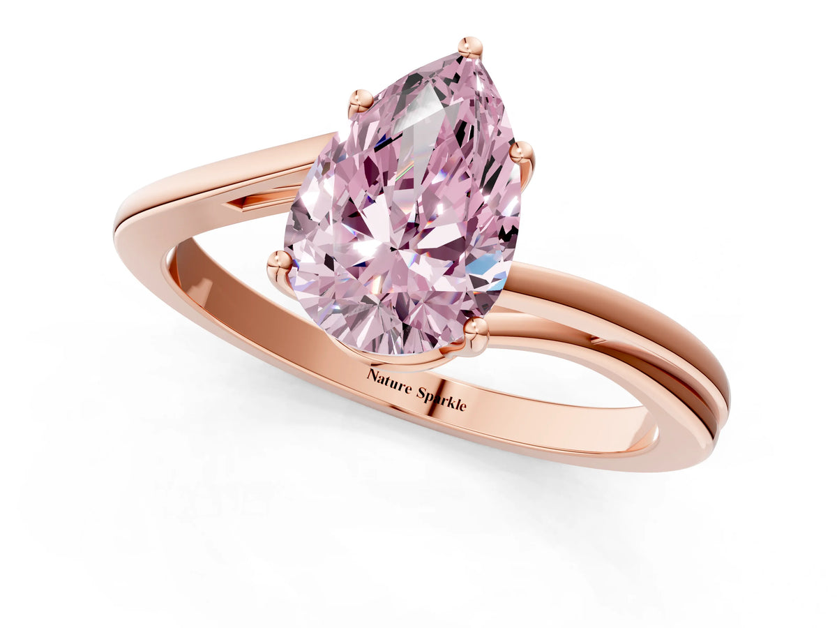 Fancy Pink Pear Cut Diamond Solitaire Twist Band Ring in Rose gold with Prong Setting_1