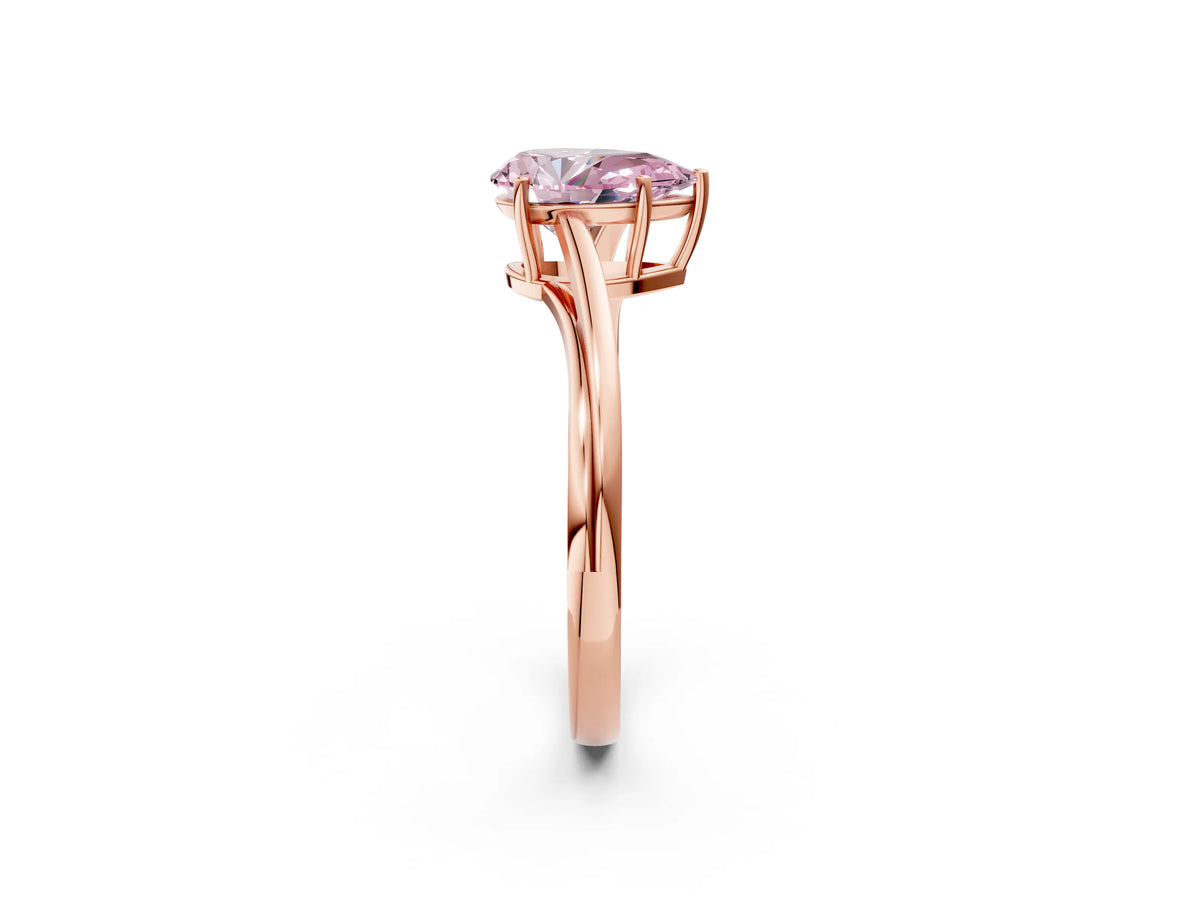 Fancy Pink Pear Cut Diamond Solitaire Twist Band Ring in Rose gold with Prong Setting_2