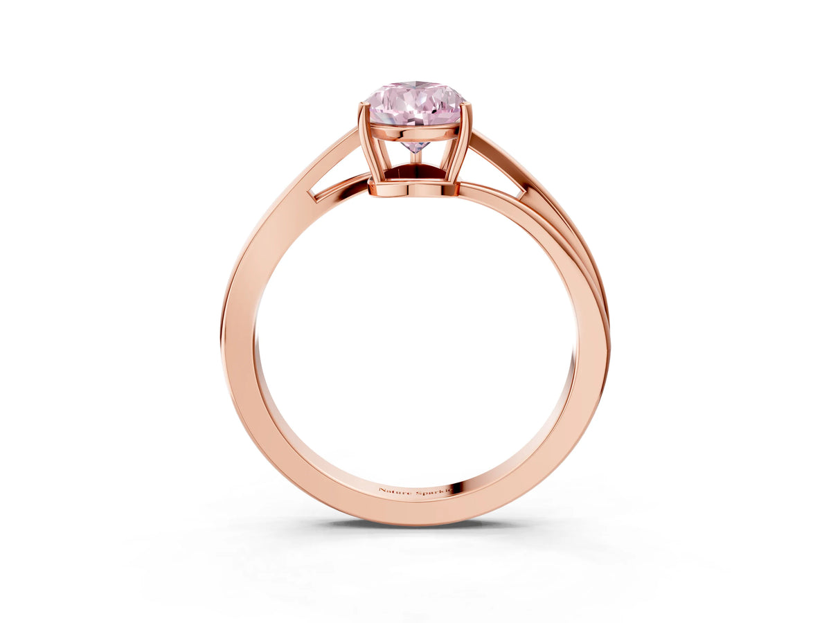 Fancy Pink Pear Cut Diamond Solitaire Twist Band Ring in Rose gold with Prong Setting_3
