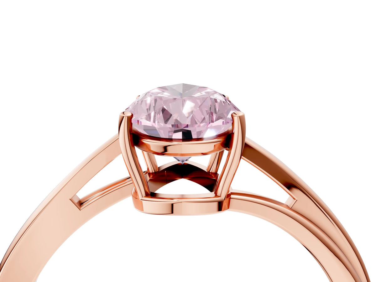 Fancy Pink Pear Cut Diamond Solitaire Twist Band Ring in Rose gold with Prong Setting_4