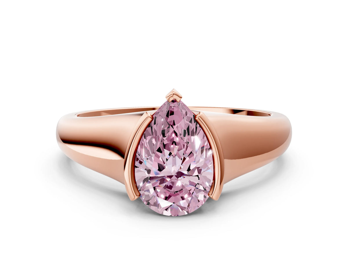 Fancy Pink Pear Cut Diamond Tension Set Solitaire Ring in Rose gold with Split Shank Band