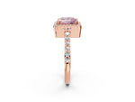 Fancy Pink Princess Cut Diamond Halo Engagement Ring in Rose gold with Milgrain Detail and Pavé Band_2