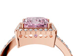Fancy Pink Princess Cut Diamond Halo Engagement Ring in Rose gold with Milgrain Detail and Pavé Band_4