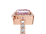 Fancy Pink Princess Cut Diamond Halo Engagement Ring in Rose gold with Milgrain Detail and Pavé Band_5