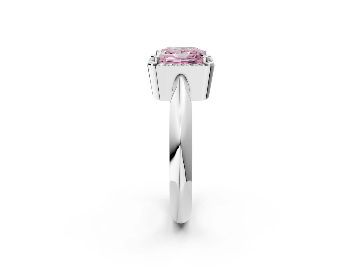 Fancy Pink Princess Cut Diamond Halo Engagement Ring in Silver with Plain Split Shank and Prong Setting_14