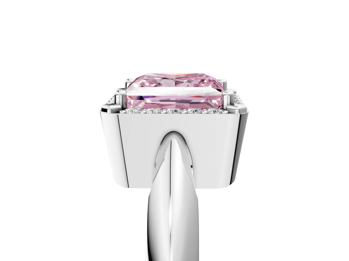 Fancy Pink Princess Cut Diamond Halo Engagement Ring in Silver with Plain Split Shank and Prong Setting_17