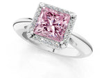 Fancy Pink Princess Cut Diamond Halo Engagement Ring in White gold with Plain Split Shank and Prong Setting_1