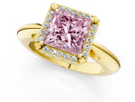 Fancy Pink Princess Cut Diamond Halo Engagement Ring in Yellow gold with Plain Split Shank and Prong Setting_1