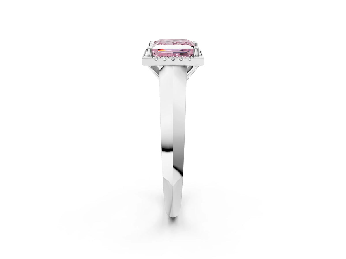 Fancy Pink Princess Cut Diamond Halo Ring in Silver with Cathedral Band and Prong Setting_14