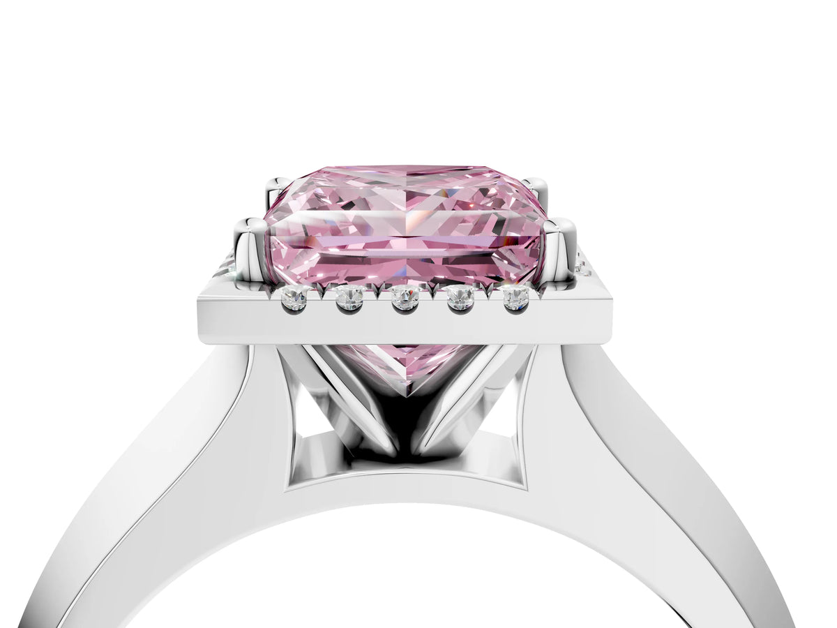 Fancy Pink Princess Cut Diamond Halo Ring in Silver with Cathedral Band and Prong Setting_16