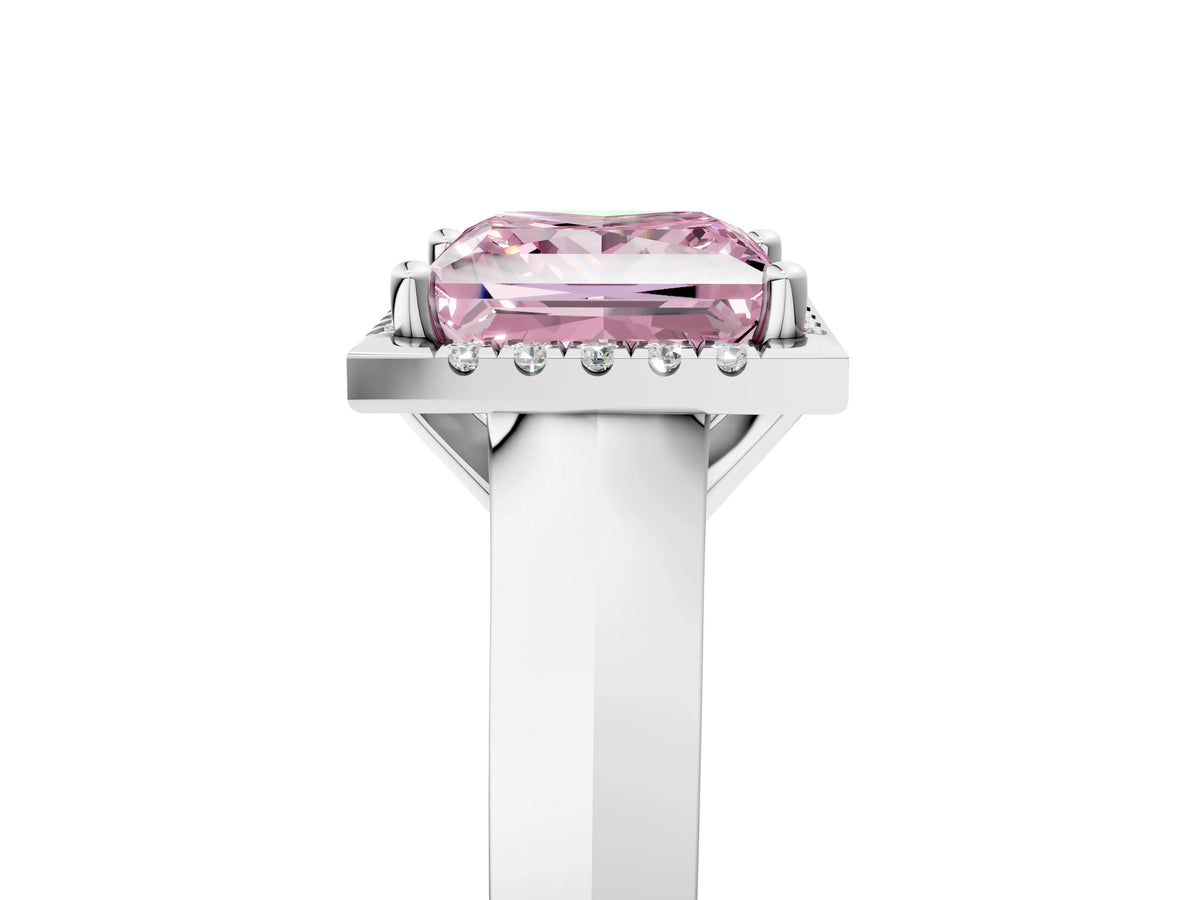 Fancy Pink Princess Cut Diamond Halo Ring in Silver with Cathedral Band and Prong Setting_17