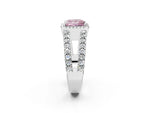 Fancy Pink Princess Cut Diamond Halo Ring in Silver with Split Shank Band and Prong Setting_14