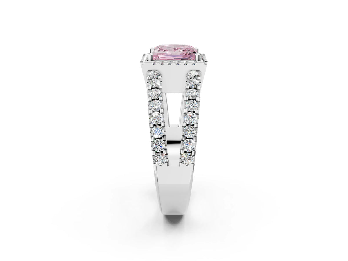 Fancy Pink Princess Cut Diamond Halo Ring in Silver with Split Shank Band and Prong Setting_14
