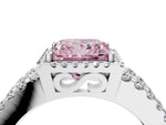 Fancy Pink Princess Cut Diamond Halo Ring in Silver with Split Shank Band and Prong Setting_16