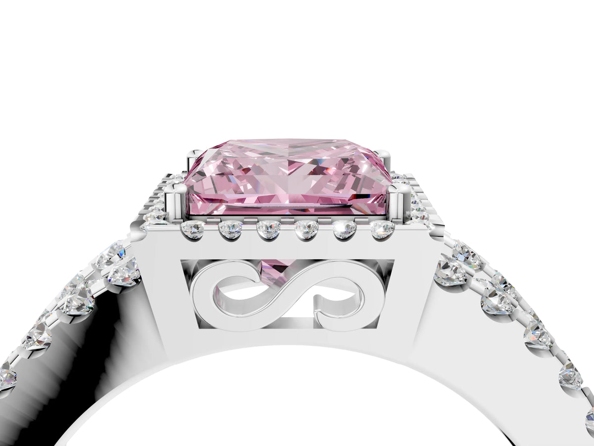 Fancy Pink Princess Cut Diamond Halo Ring in Silver with Split Shank Band and Prong Setting_16