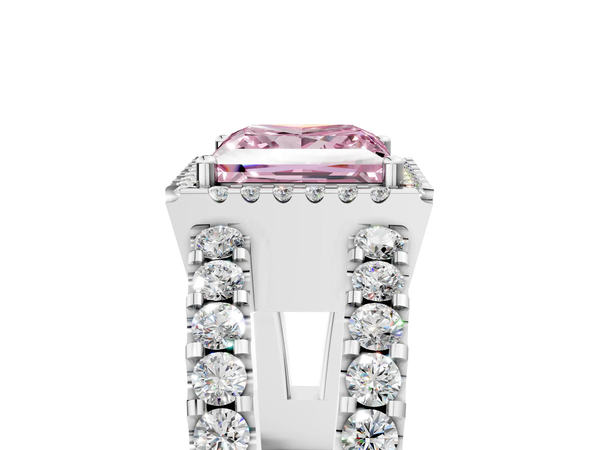Fancy Pink Princess Cut Diamond Halo Ring in Silver with Split Shank Band and Prong Setting_17