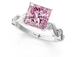 Fancy Pink Princess Cut Diamond Solitaire Ring in Platinum with Twisted Ribbon Band and Round Accents_1