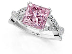 Fancy Pink Princess Cut Diamond Solitaire Ring in Silver with Interwoven Pavé Band and Prong Setting_7