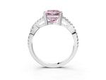 Fancy Pink Princess Cut Diamond Solitaire Ring in Silver with Interwoven Pavé Band and Prong Setting_9