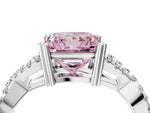 Fancy Pink Princess Cut Diamond Solitaire Ring in White gold with Interwoven Pavé Band and Prong Setting_4