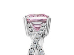 Fancy Pink Princess Cut Diamond Solitaire Ring in White gold with Interwoven Pavé Band and Prong Setting_5