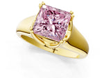 Fancy Pink Princess Cut Diamond Solitaire Ring in Yellow gold with Smooth Wide Band and Prong Setting_1