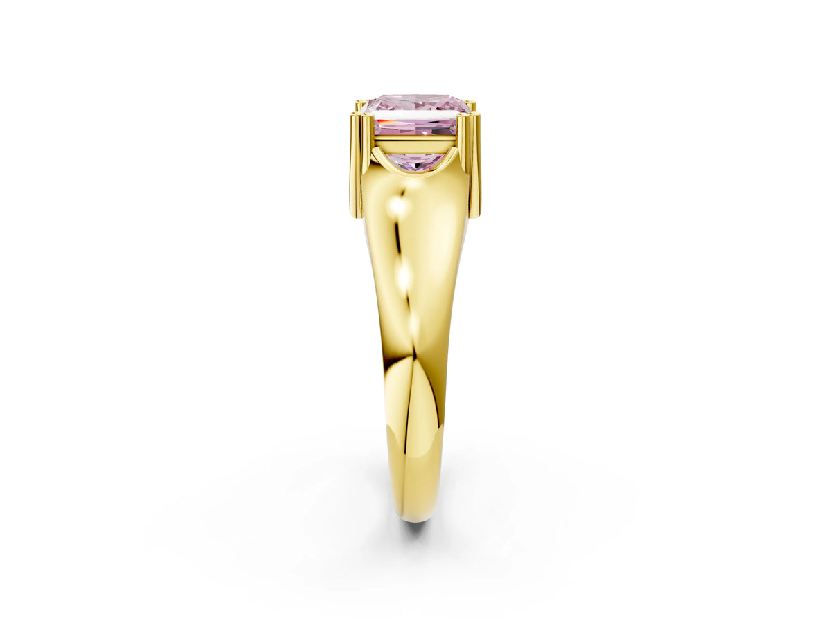 Fancy Pink Princess Cut Diamond Solitaire Ring in Yellow gold with Smooth Wide Band and Prong Setting_2